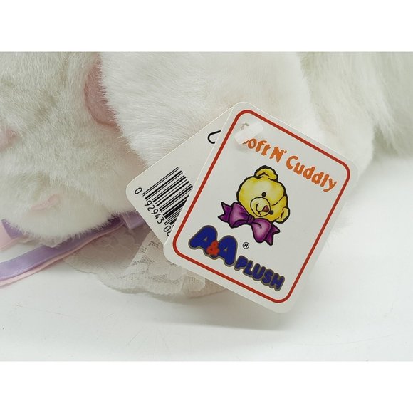 1992 VINTAGE 15” A & A Plush Solf N Cuddly Bunny White Albino Pink Eyes. W/ Tags - Picture 8 of 8